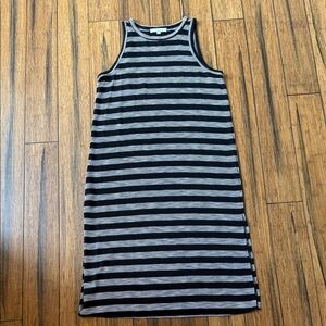 LOFT XL Striped Ribbed Tank Dress - Black and White—